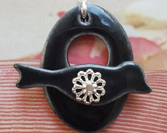 Black Large Signature Bird Ceramic Handmade Focal Toggle Clasp for Jewelry Making, Necklaces, and Gifts for Her