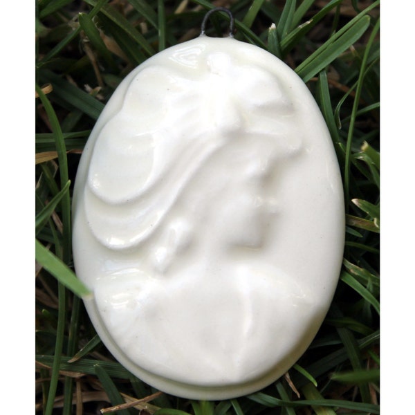 1 5/8" Ivory Cameo - Woman with V-Neck and Hat Pendant - Ceramic Focal Pendant