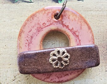 Rustic Coral with Muted Bar - Circle Ceramic Toggle Clasp