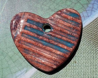 Colorful Stripes Heart Pendant - Ceramic Focal Pendant - Pottery Pendant