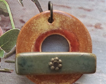 Brown and Rust with Rustic Olive Green Bar - Circle Ceramic Toggle Clasp