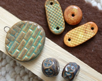 Rustic Industrial Ceramic Bead Set with Connectors and Pendant