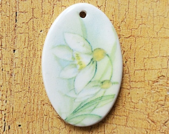 White Flower Pendant - Ceramic Focal Pendant