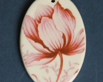 Large Pink Flower Ceramic Necklace Pendant, Clay pendant, Colorful pendant, charm, ceramic jewelry, 1 7/8", large pendant, jewelry component