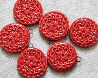 Red Scallop Circle Design Tile Charms (2 pc.) - Apple Red