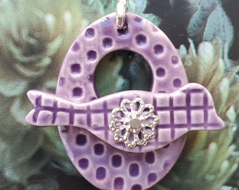 Purple Dots and Squares -Large Signature Bird Focal Toggle Clasp