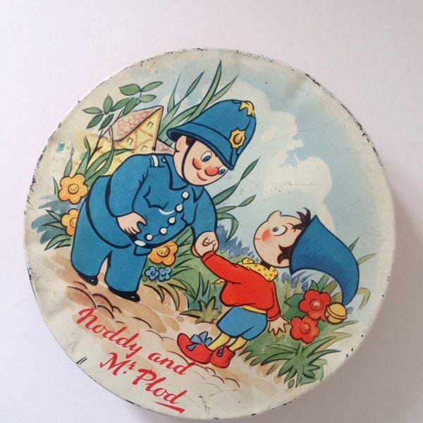Vintage Huntley and Palmers Biscuit Tin Noddy and Mr. Plod Collectible 1956