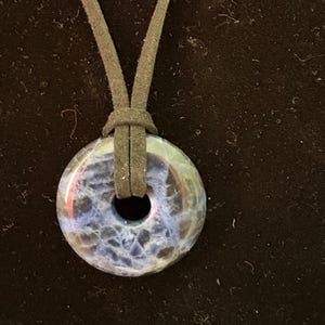 30mm Blue Stone Donut Pendant with black leather cord
