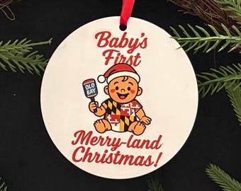 Old Bay Baby First Christmas Ornament: 4" Diameter Tree Decoration