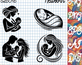 Newborn Baby Silhouette SVG png DXF ai EPS | Cutting File for Cricut & Silhouette | Laser Cutting and Engraving Digital Download