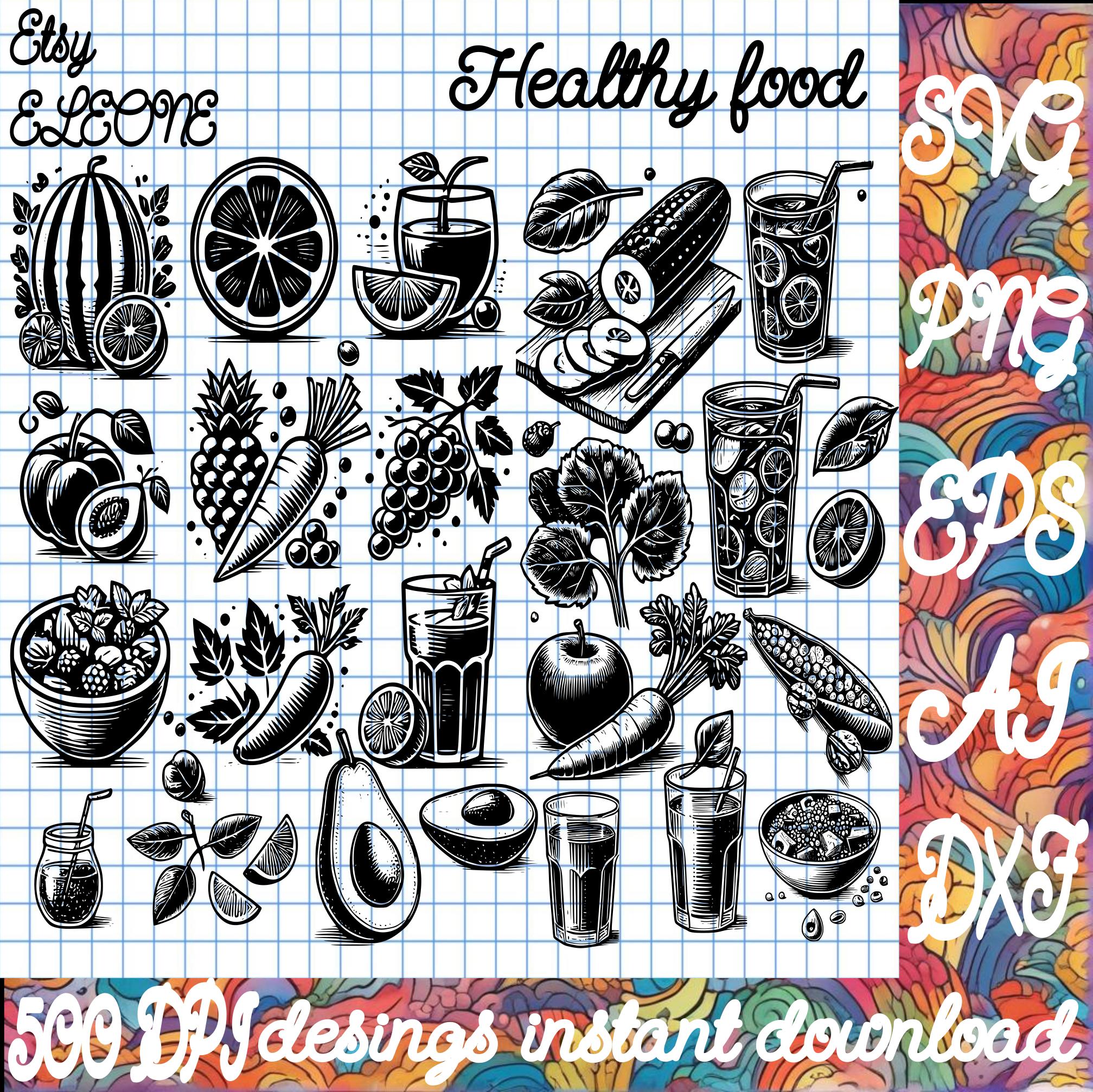 Healthy Food SVG Bundle | Fruits and Vegetables Cutting Files | Laser ...