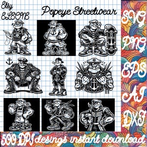 Popeye Streetwear SVG, Goofy Vector File, Cartoon Character Cutting File, Laser Engraving, Cricut Silhouette, PNG dxf AI eps DigitalDownload