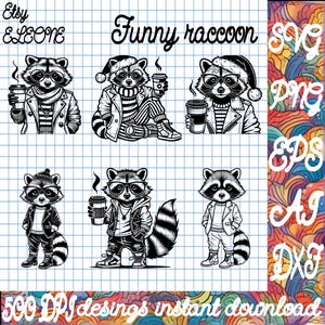 Raccoon Streetwear SVG, Raccoon Vector File, Cartoon Character Cutting File, Laser Engraving, Cricut Silhouette, png DXF ai EPS Digital
