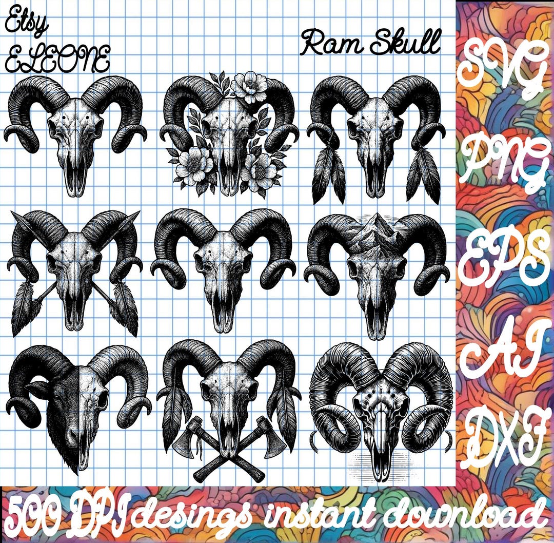 Ram Skull Svg Design, A Ram's Skull Svg, Ram Skull Seal Svg, Ram Skull ...