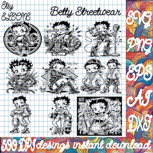 Betty Boop Streetwear SVG, Betty Boop Vector File, Cartoon Character Cutting File, Laser Engraving, Cricut Silhouette, PNG dxf AI eps