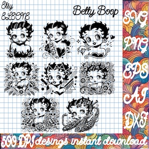 Betty Boop Tatuaje Arte Estilo SVG ? Betty inspirada en tatuajes retro con rosas y golondrinas | Diseño atrevido cortado con láser | svg/png/dxf/ai/eps