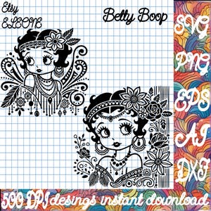 Boho Chic Betty Boop SVG | Vintage Betty with Floral Headband and Jewelry | Modern Bohemian Laser Cut Design