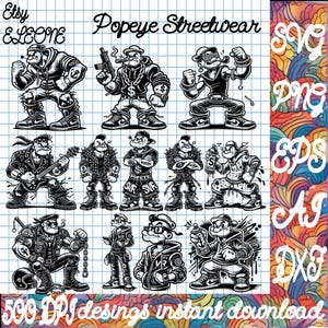 Popeye Streetwear SVG, Goofy Vector File, Cartoon Character Cutting File, Laser Engraving, Cricut Silhouette,PNG dxf AI eps Digital Download