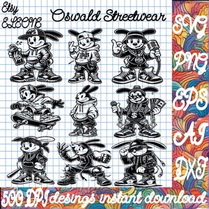 Oswald Streetwear SVG, Oswald Vector File, Cartoon Character Cutting File, Laser Engraving,Cricut Silhouette,PNG dxf AI eps Digital Download