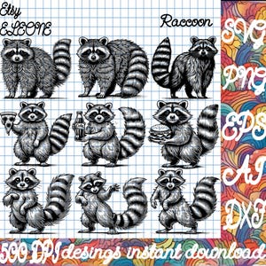 Raccoon SVG Image for Laser Cutting, Cricut & Silhouette - PNG, dxf, AI,eps, Digital Download, Laser Engraving, Sublimation