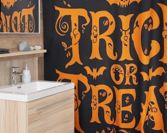 Cortina de chuveiro "Doces ou Travessuras" para o Halloween: Decoração Assustadora para o Banheiro