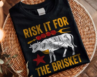 Risk It For The Brisket Funny BBQ, Vintage Barbecue Grilling Present, Smoker Meat Lover Gift for Him Men Women Short-Sleeve Unisex T-Shirt
