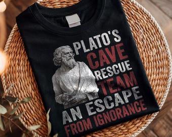 Plato’s Cave Rescue Team, Funny Philosophy Teacher Quote, Ancient Greek Thinker Deep Saying Apparel for Students Short-Sleeve Unisex T-Shirt