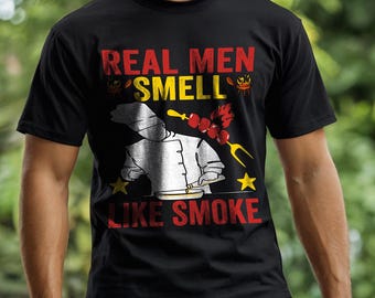 Real Men Smell Like Smoke, BBQ Grilling Retired Pitmaster Grandpa Gift For Him, Smoked Meat Barbecue Husband Short-Sleeve Unisex T-Shirt