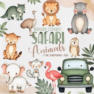 Watercolor Safari Animals Clipart, Watercolor cute safari Clipart, Watercolor Jungle Nursery