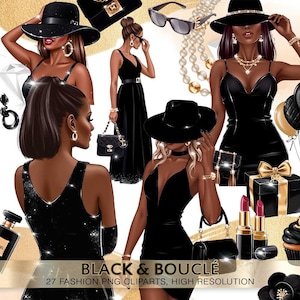 Black dress clipart Fashion Clipart, Black Fashion Illustration, paris fashion png, fashion clipart, glam clipart