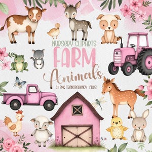 Watercolor Cute Farm Clipart, Farm Animals Watercolor Digital Clipart, Farm Animals