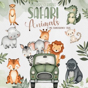 Watercolor Safari Animals Clipart, Watercolor cute safari Clipart, Watercolor Jungle Nursery