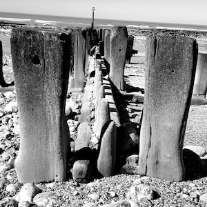 Schwarz-weiß Grußkarte mit Originalfotos von meinen Reisen rund um die Küste von Norfolk. Eine einzelne Karte.