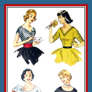 Vintage 1953-FAB Fifties Blouse Collection-Sewing Pattern-Four Styles-Scoop & V Neckline-Nipped Waist-Shirred Sleeves-Trim Braid - Size 14