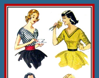 Vintage 1953-FAB Fifties Blouse Collection-Sewing Pattern-Four Styles-Scoop & V Neckline-Nipped Waist-Shirred Sleeves-Trim Braid - Size 14