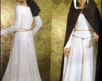 MAID MARIAN ENSEMBLE-Costume Sewing Pattern-Enchanting Long Gown-Lace-Up Back-Full Godet Skirt-Long-Hooded-Lined Cape-Uncut-Size 14-20-Rare