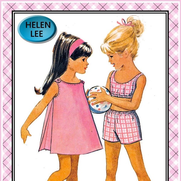 Vintage 1963-DESIGNER PLAYWEAR-Toddler Sewing Pattern-Trapeze Dress-Two-Piece Bathing Suit-Helen Lee Original Design-Size 2-Mega Rare