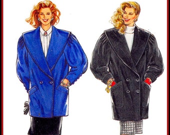 Vintage 1990s-CHIC CAR COAT-Sewing Pattern-Two Styles-Double Breasted-Shawl Collar-Pleated Sleeve-Welt Patch Pockets-Uncut-Size 10-20- Rare