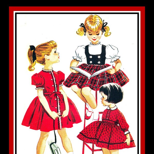 Vintage 1959-Charming Toddler Dress-Sewing Pattern-Three Styles-Contrast Weskit-Twirl Skirt-Rick Rack & Lace Trim-Size 6-Rare