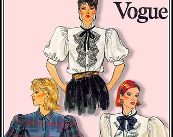 Vintage 1983-DRAMATIC STATEMENT BLOUSES-Vogue Sewing Pattern-Three Styles-Oversized Sleeves-Ruffles-Lace-Bow Detail-Loose Fit-Size 6-8-Rare