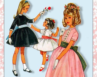 Vintage 1960s-PRINCESS PARTY DRESS-Toddler Sewing Pattern-Three Styles-Full Gathered Skirt-Tie-Back Bow-Ribbon-Lace Trim-Size 2-Rare