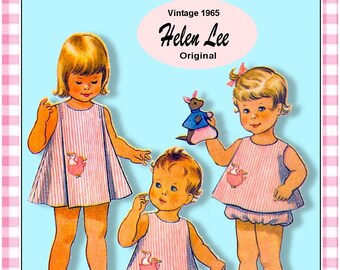 Vintage 1965-DESIGNER TODDLER PLAYWEAR-Sewing Pattern-Helen Lee-Dress-Angel Top-Bloomers-Bumble Rompers-Duck Applique-Uncut-Size 1-Rare