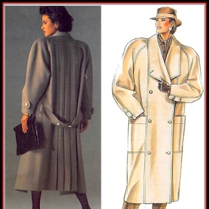 Vintage 1990s-EURO CHIC COAT-Sewing Pattern-Double Breasted-Raglan Sleeves-Lined-Patch Pockets-Pleated Back-Loose Fit-Uncut-Size 10-40-Rare