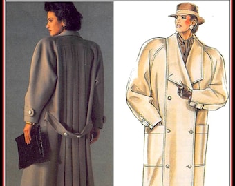 Vintage 1990s-EURO CHIC COAT-Sewing Pattern-Double Breasted-Raglan Sleeves-Lined-Patch Pockets-Pleated Back-Loose Fit-Uncut-Size 10-40-Rare