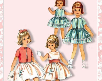 Vintage 1953-TWIRL DRESS-JACKET-Toddler Sewing Pattern-Sleeveless Frock-Full Gathered Skirt-Embroidery-Lace Detail-Cummerbund-Size 3-Rare