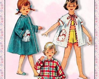 Vintage 1953-BUNNY RABBIT ROBE-Toddler Sewing Pattern-Three Styles-Beach Cover-Up-Bunny Transfer for Appliqué-Easy to Make-Size 1-Rare