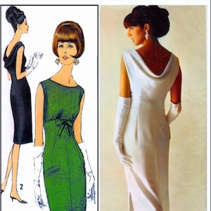 Vintage 1965-GLAMOROUS AVONDJA-Cocktailjurk-Designer naaipatroon-Empire Taille-rugdoek-Sexy zijsplit-strik-Onbesneden-Maat 14-Zeldzaam