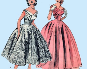 Vintage 1956-PARTY Dress-sewing Pattern-three Styles-ballerina Length-draped  Bodice-chiffon Over-skirt-back Bow-long Sash-uncut-size 11-rare