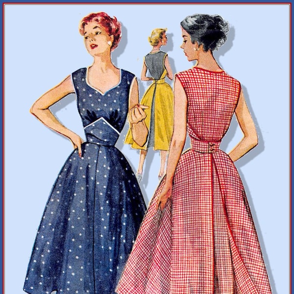 Vintage 1952- WRAPAROUND DRESS-Sewing Pattern-Two Styles-Sweetheart Neckline-Circle Skirt-Easy to Make-Uncut-Size 12-Rare