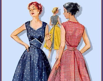 Vintage 1952- WRAPAROUND DRESS-Sewing Pattern-Two Styles-Sweetheart Neckline-Circle Skirt-Easy to Make-Uncut-Size 12-Rare